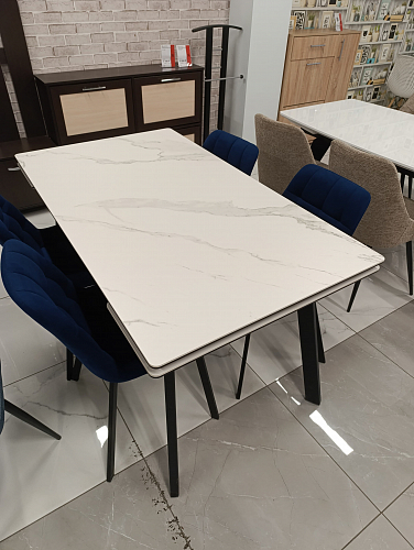 Керамический стол Норман 140(200)х80х75 белый мрамор alpin white / черный из шоурума 2